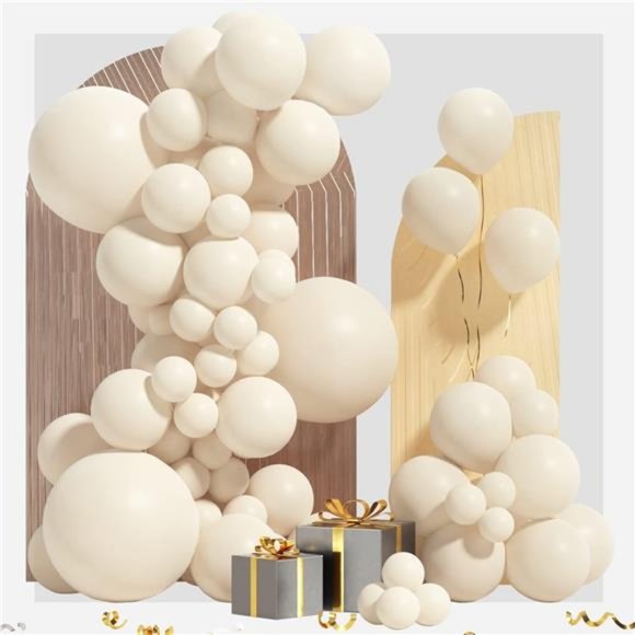 White Sand Balloon Garland Arch Kit 100 Pack 18/12/10/5Inch Cream White Balloons - Picture 1 of 7